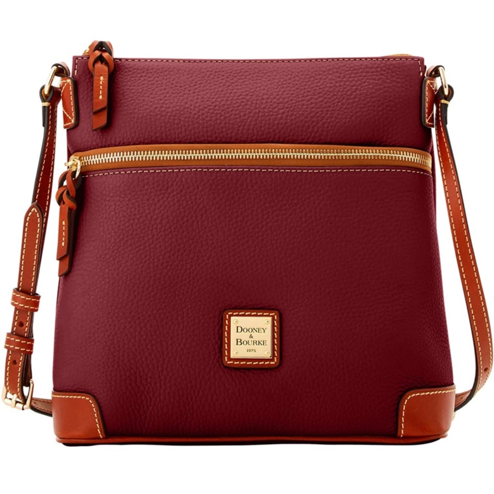 Dooney & Bourke Burgundy with Brown Trim Pebbled Leather Crossbody